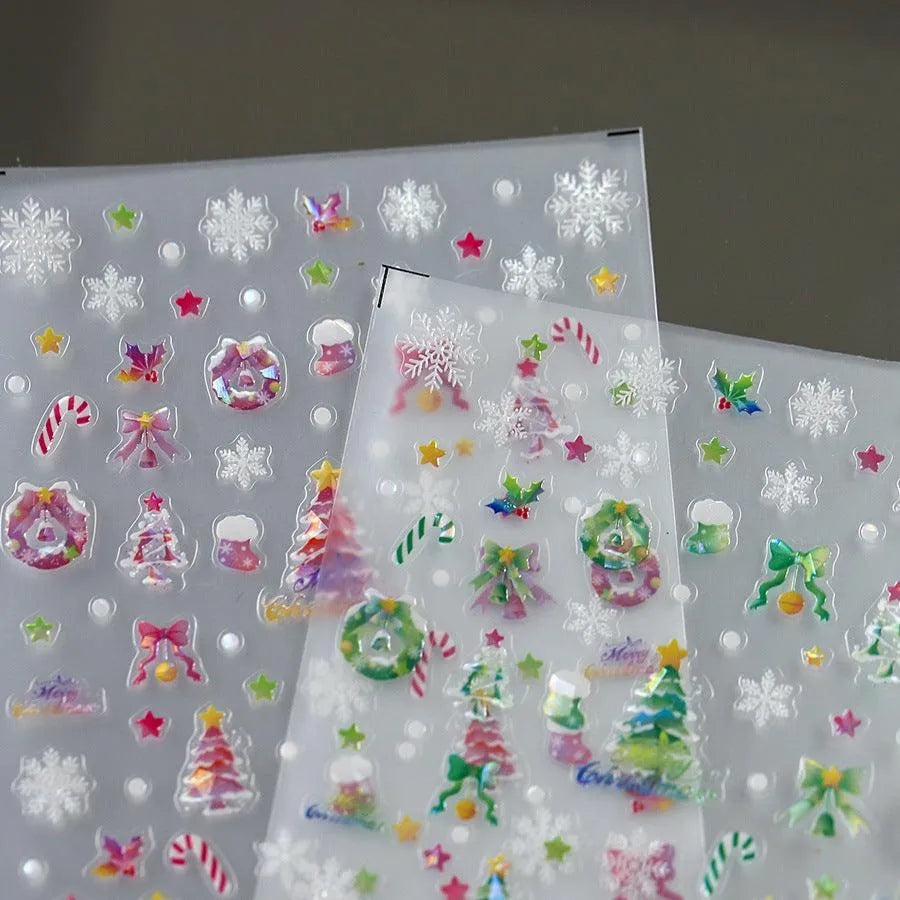 Christmas Tree Nail Art Stickers Adhesive Xmas Snowflakes Sticker Decals M253