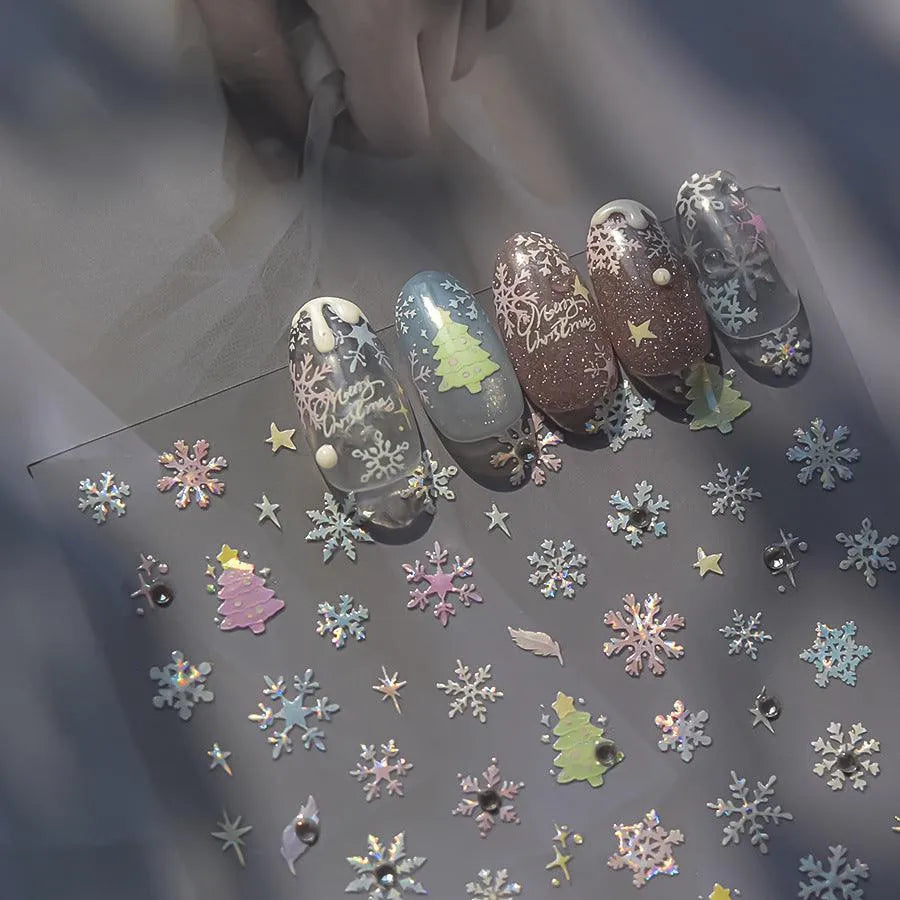 Christmas Tree Nail Art Stickers Shiny Embossed Snowman Sticker Decals to4434