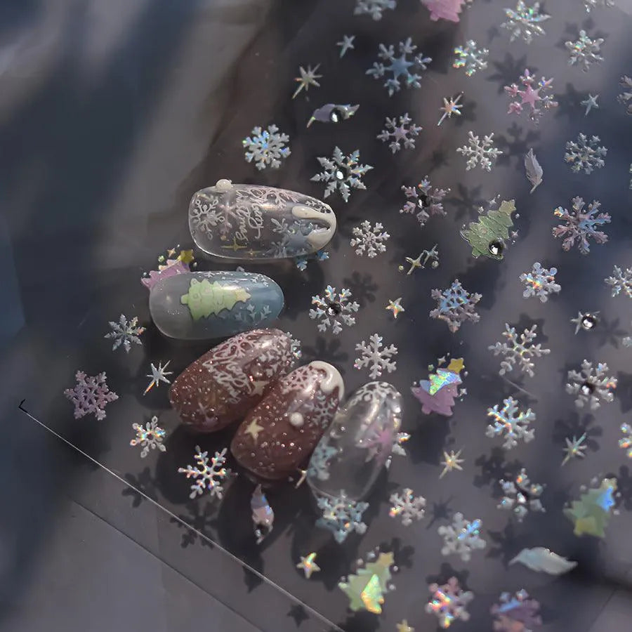 Christmas Tree Nail Art Stickers Shiny Embossed Snowman Sticker Decals to4434