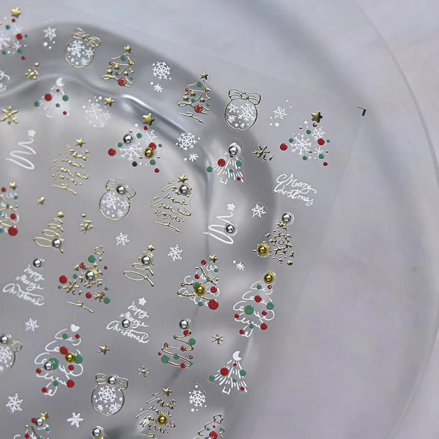 Christmas Tree Nail Art Stickers Shiny Embossed Snowman Sticker Decals to4434 