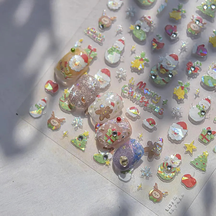 Christmas Tree Nail Art Stickers Shiny Embossed Snowman Sticker Decals to4434
