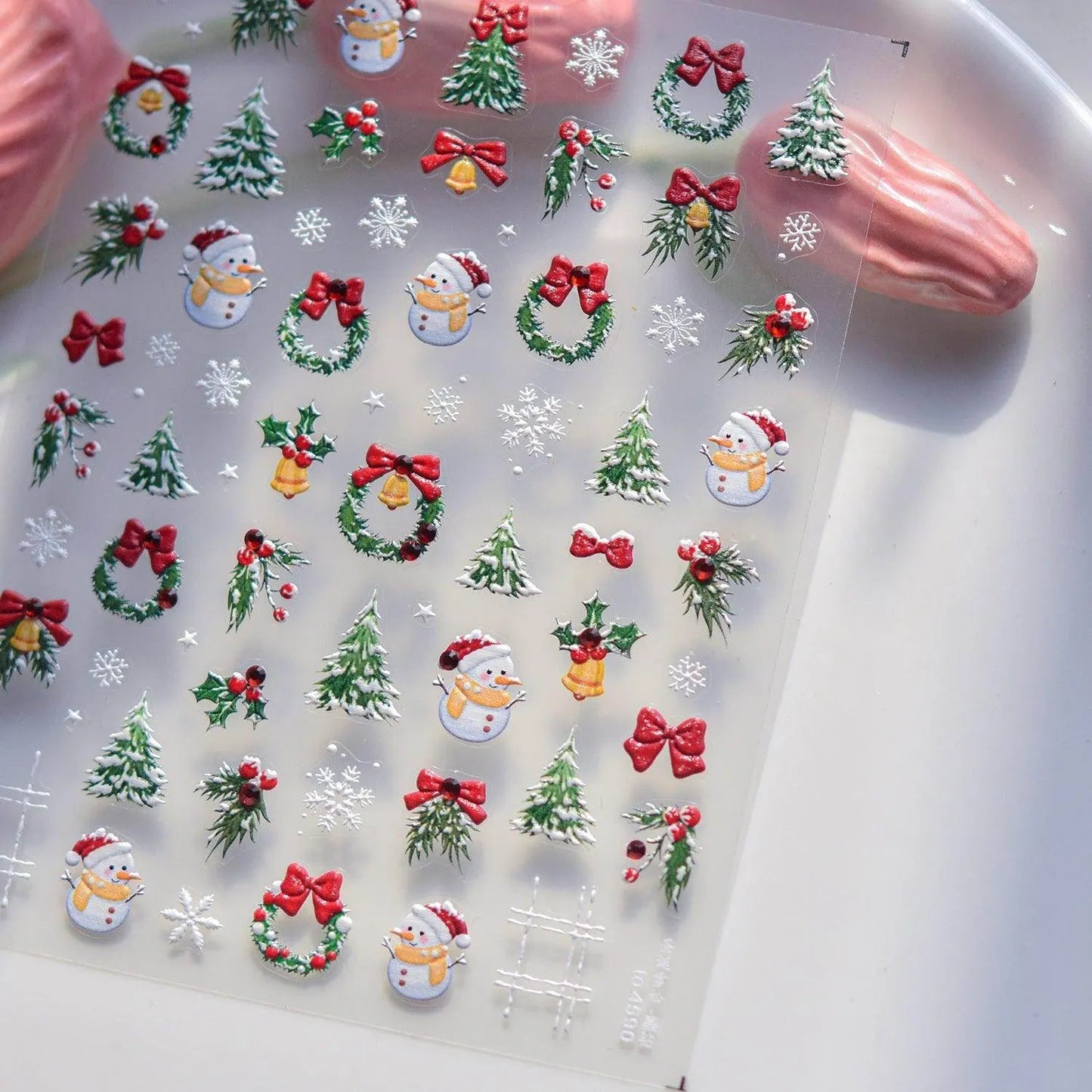 Christmas Tree Nail Art Stickers Snowman Adhesive Embossed Sticker Decals to4590