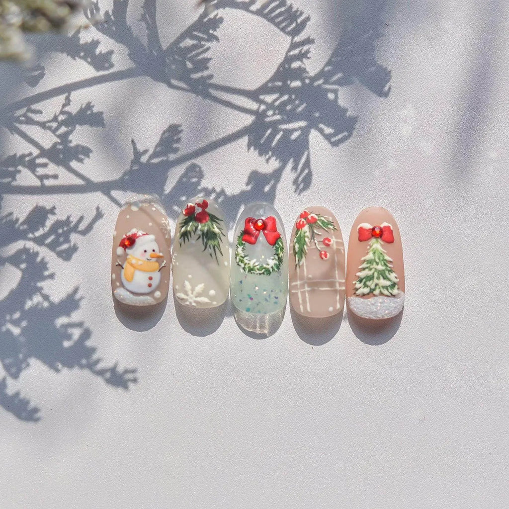 Christmas Tree Nail Art Stickers Snowman Adhesive Embossed Sticker Decals to4590
