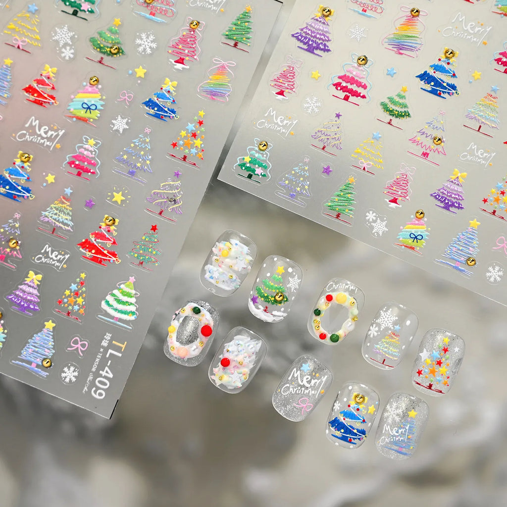Christmas Tree Nail Decals - 3D Holiday Nail Stickers for Winter TL409