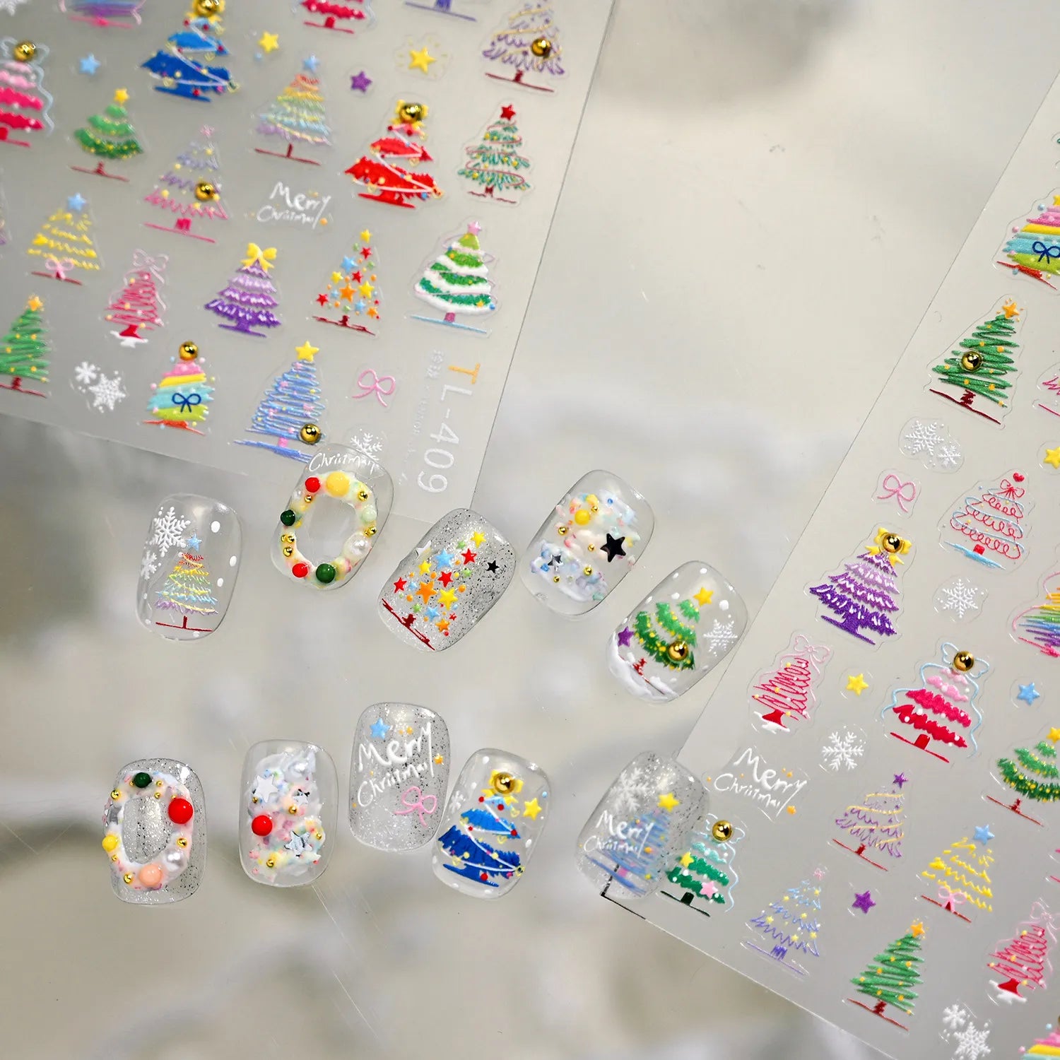 Christmas Tree Nail Decals - 3D Holiday Nail Stickers for Winter TL409