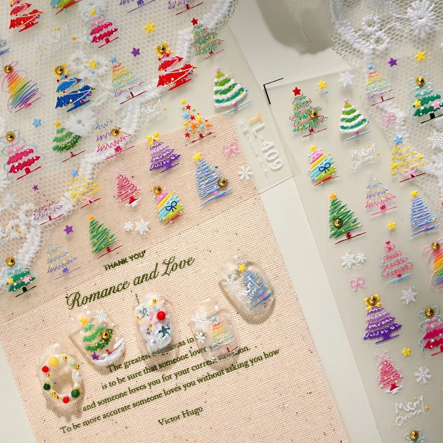 Christmas Tree Nail Decals - 3D Holiday Nail Stickers for Winter TL409