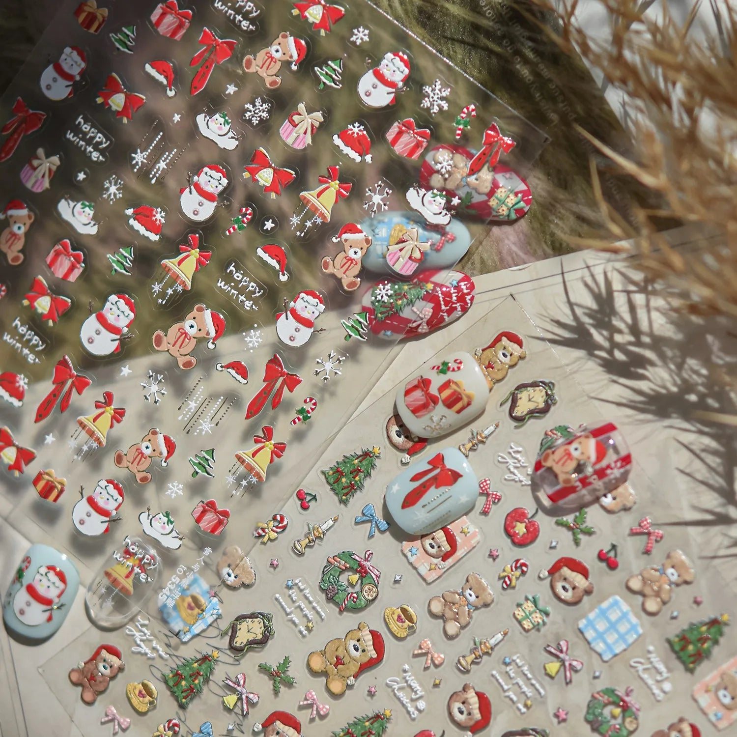 Christmas Winter Nail Stickers - Cute Bear & Snowman Holiday Nail Decals