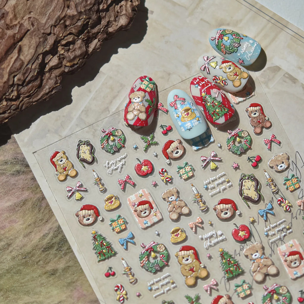 Christmas Winter Nail Stickers - Cute Bear & Snowman Holiday Nail Decals