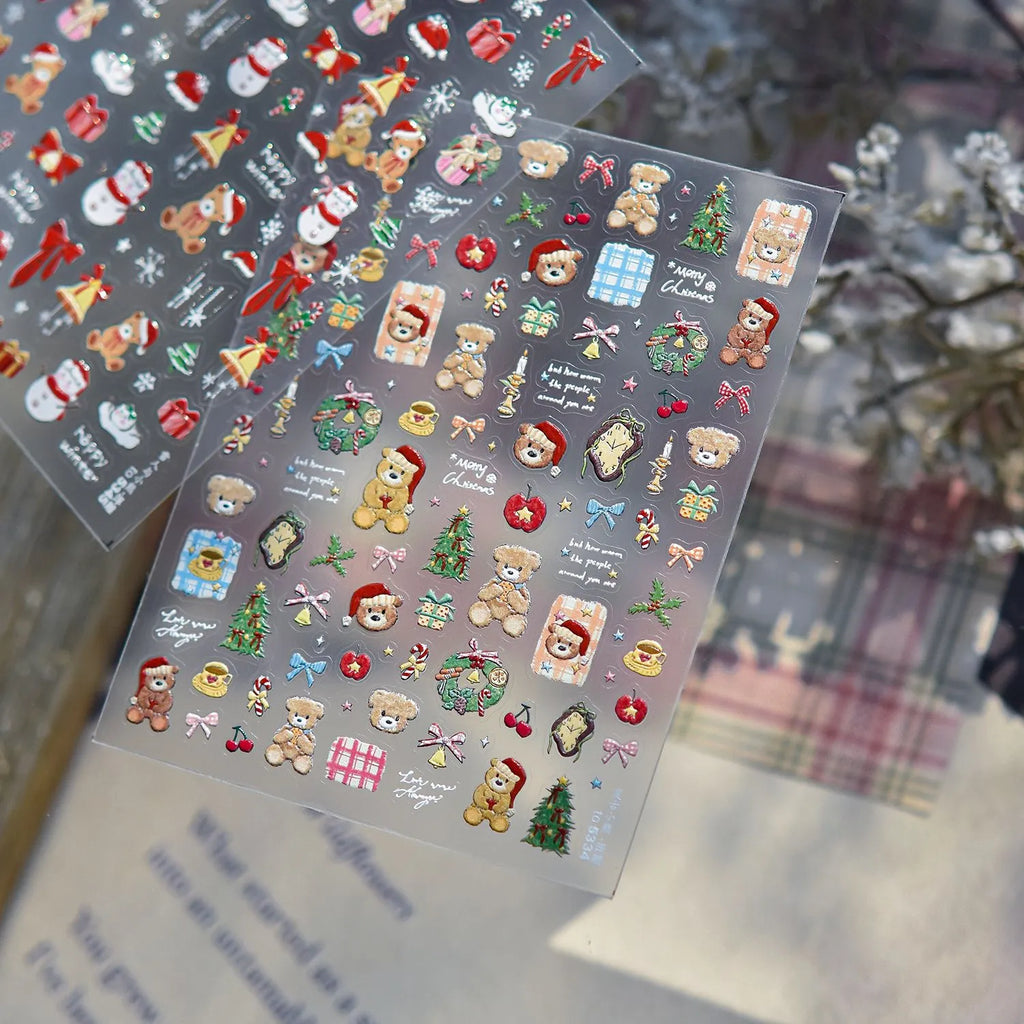 Christmas Winter Nail Stickers - Cute Bear & Snowman Holiday Nail Decals