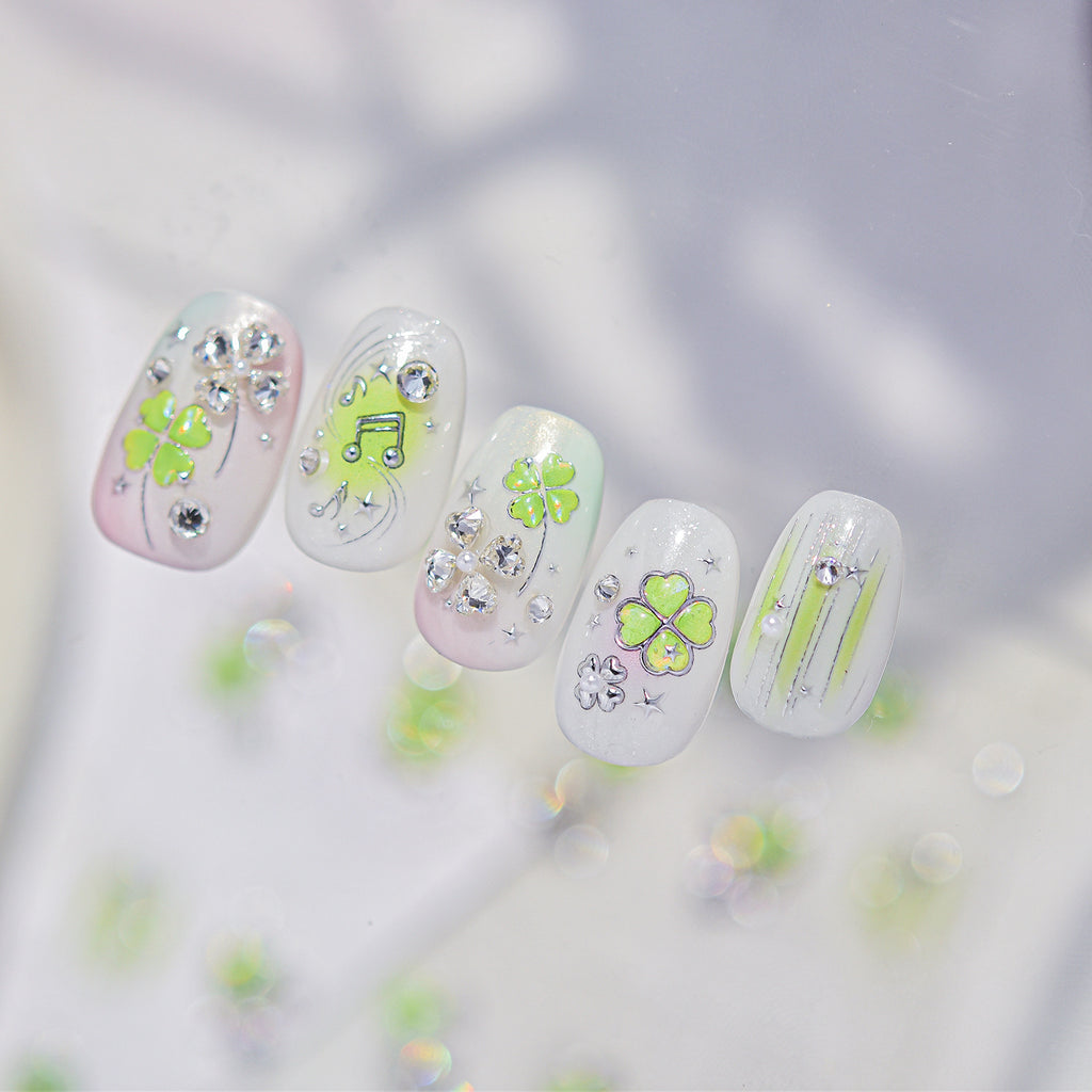 Clover Rhinestone Nail Stickers – Pre-Arranged Self-Adhesive Nail Gems MD040