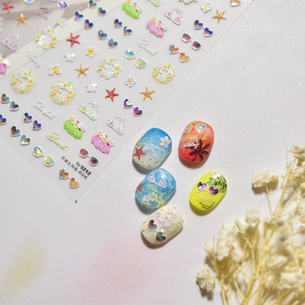Coconut Girl Summer 5D Nail Stickers | Holographic Beach Nail Art 