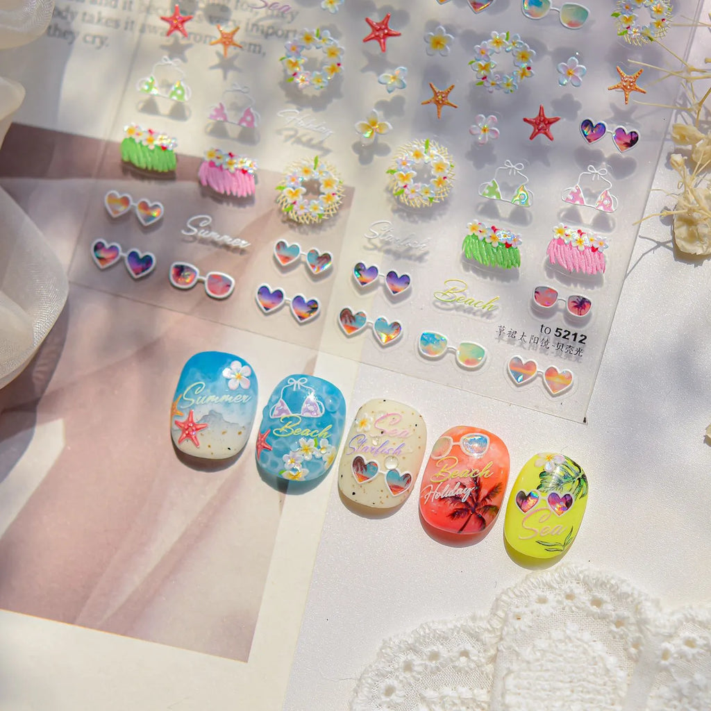 Coconut Girl Summer 5D Nail Stickers | Holographic Beach Nail Art 