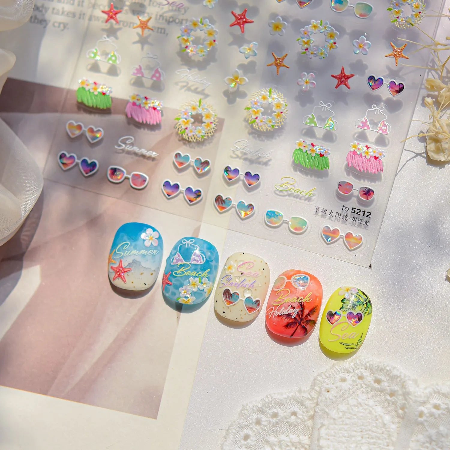 Coconut Girl Summer 5D Nail Stickers | Holographic Beach Nail Art 