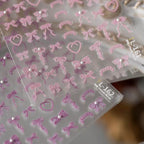 Colorful Bow Heart Nail Art Stickers Adhesive Embossed Neon Bow Knot Sticker Decals TL157
