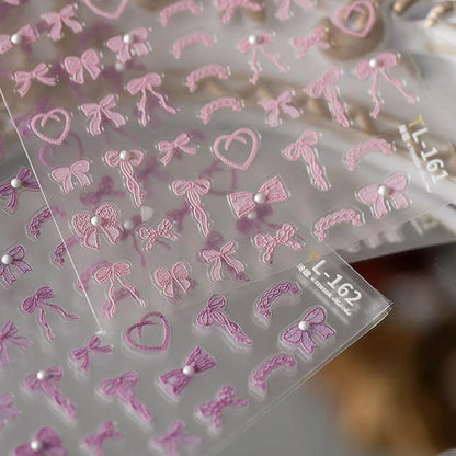 Colorful Bow Heart Nail Art Stickers Adhesive Embossed Neon Bow Knot Sticker Decals TL157