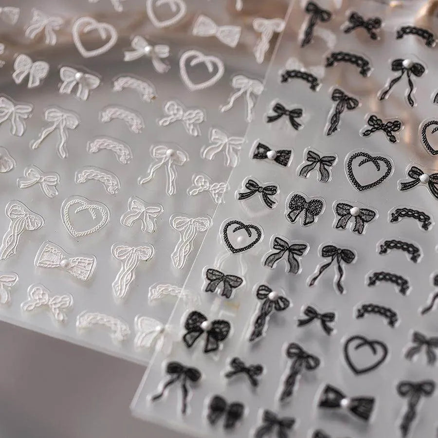 Colorful Bow Heart Nail Art Stickers Adhesive Embossed Neon Bow Knot Sticker Decals TL157