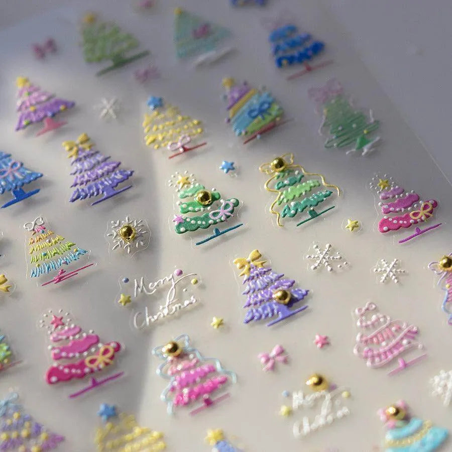 Colorful Christmas Tree Nail Art Stickers Adhesive Embossed Snowflake Sticker Decals to4460