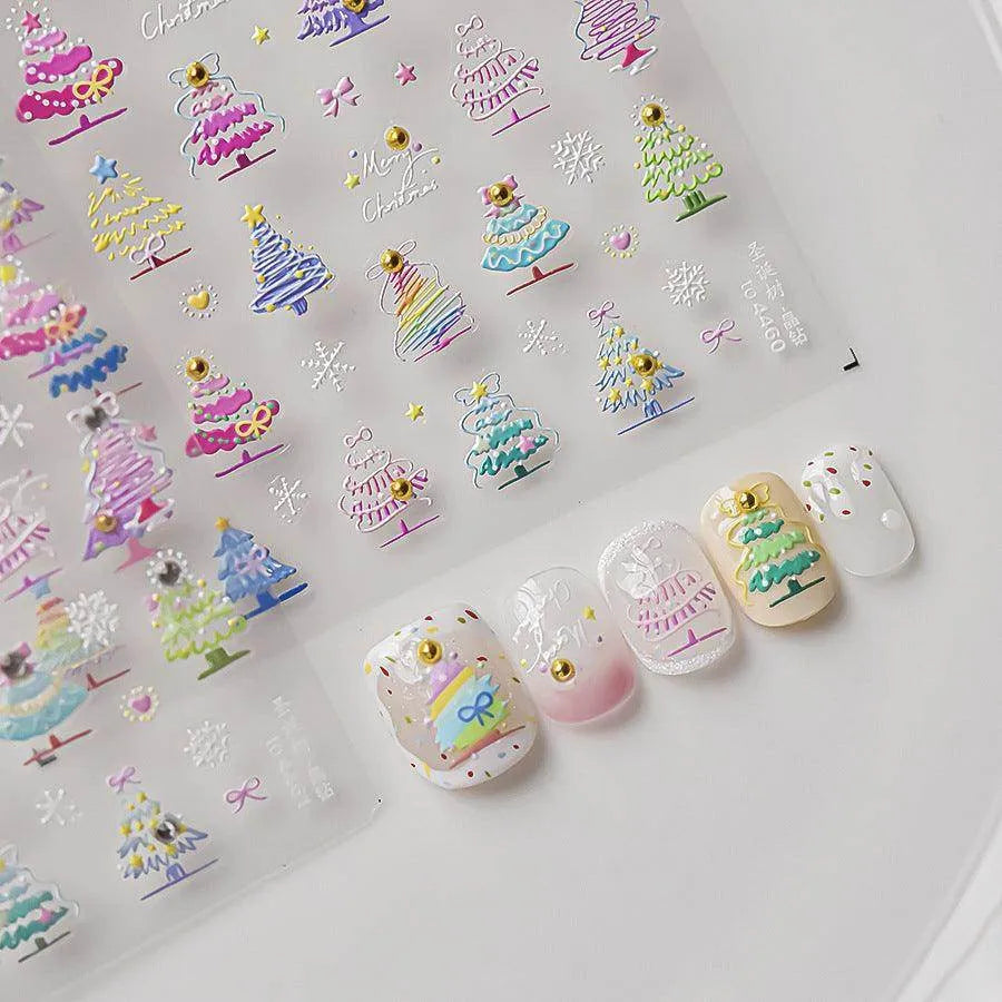 Colorful Christmas Tree Nail Art Stickers Adhesive Embossed Snowflake Sticker Decals to4460