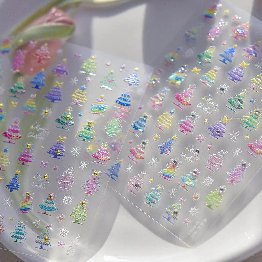 Colorful Christmas Tree Nail Art Stickers Adhesive Embossed Snowflake Sticker Decals to4460