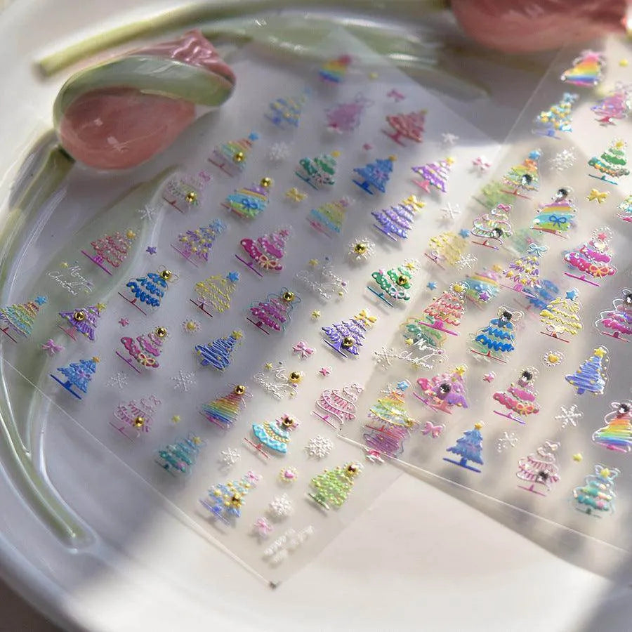 Colorful Christmas Tree Nail Art Stickers Adhesive Embossed Snowflake Sticker Decals to4460