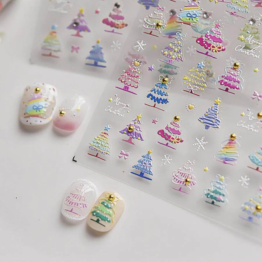 Colorful Christmas Tree Nail Art Stickers Adhesive Embossed Snowflake Sticker Decals to4460