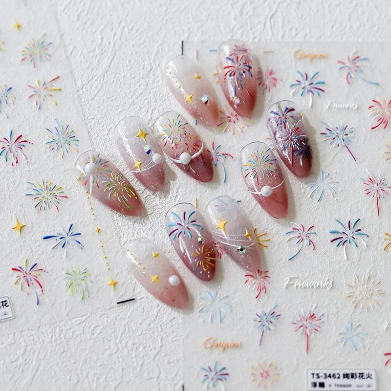 Colorful Fireworks Nail Art Stickers Adhesive Slider Sticker Decals