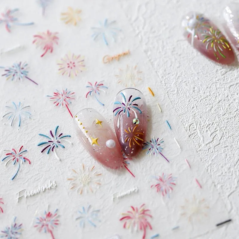 Colorful Fireworks Nail Art Stickers Adhesive Slider Sticker Decals