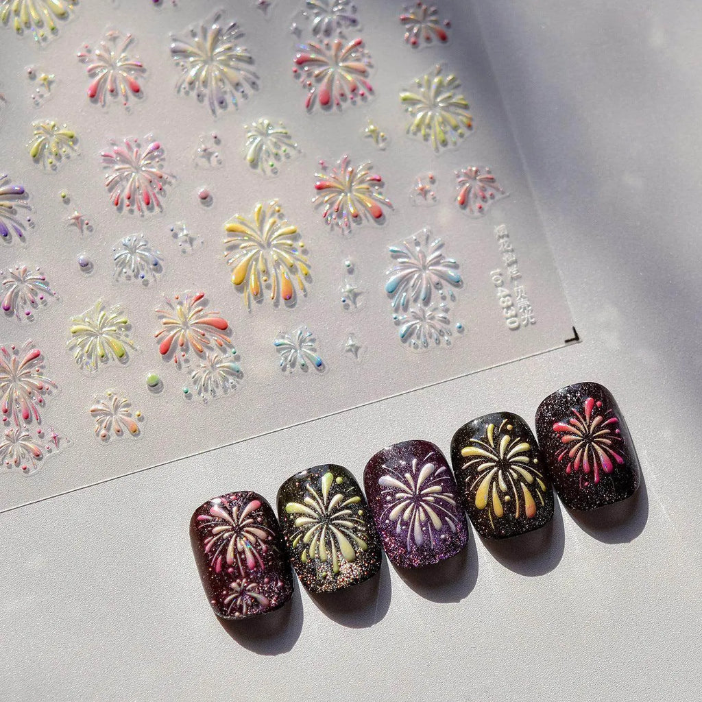Colorful Fireworks Nail Art Stickers New Year Adhesive Sticker Decals to4804