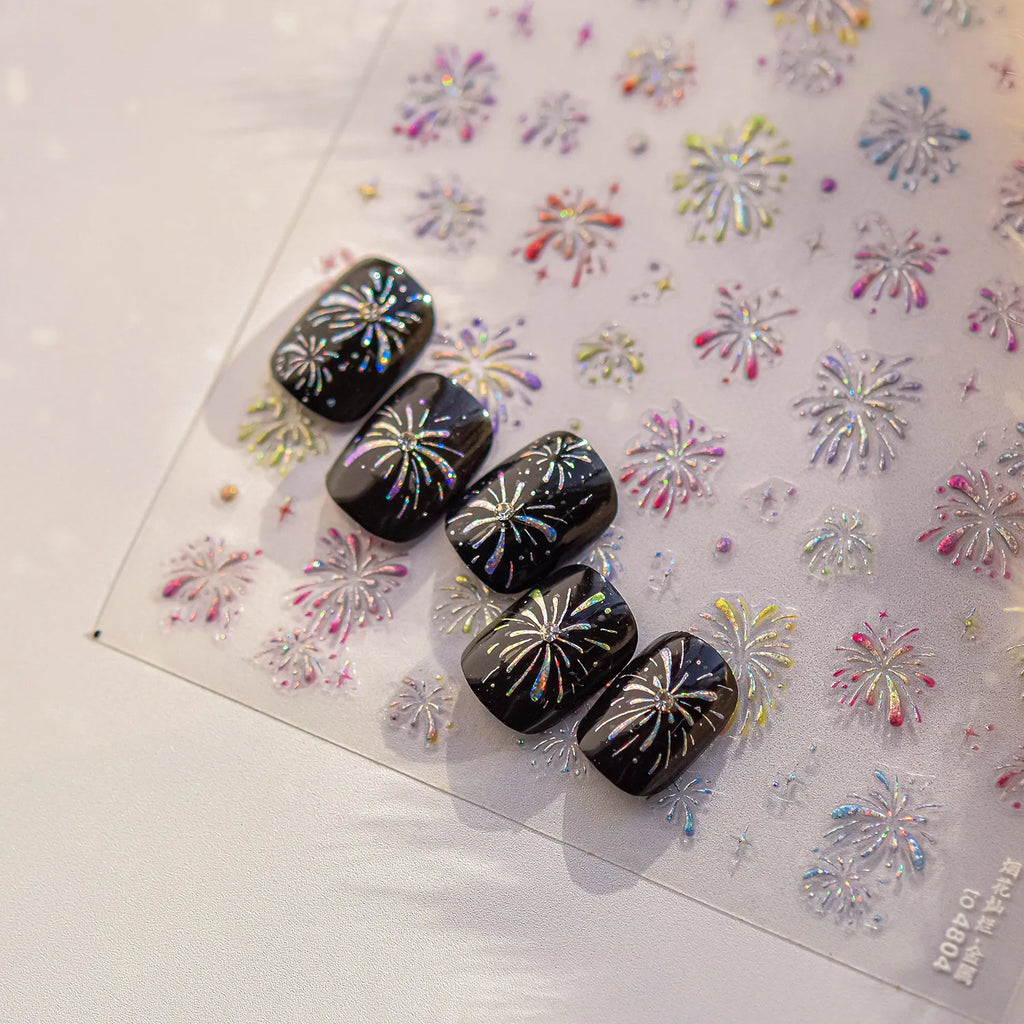 Colorful Fireworks Nail Art Stickers New Year Adhesive Sticker Decals to4804