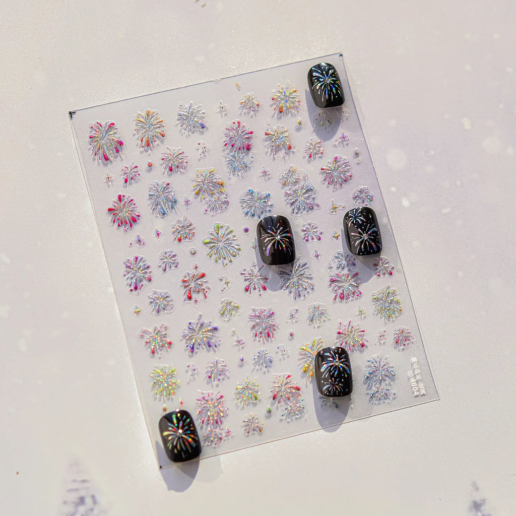 Colorful Fireworks Nail Art Stickers New Year Adhesive Sticker Decals to4804