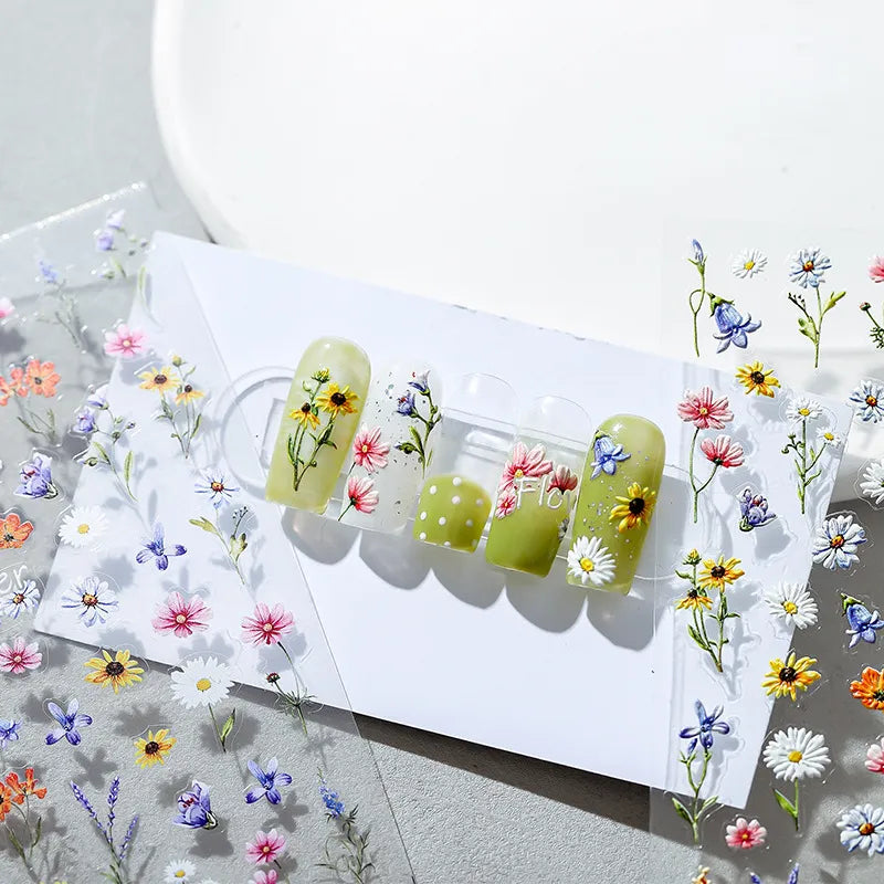 Colorful Flowers Nail Art Stickers Adhesive Daisy Sunflower Floral Sticker Decals TS1474