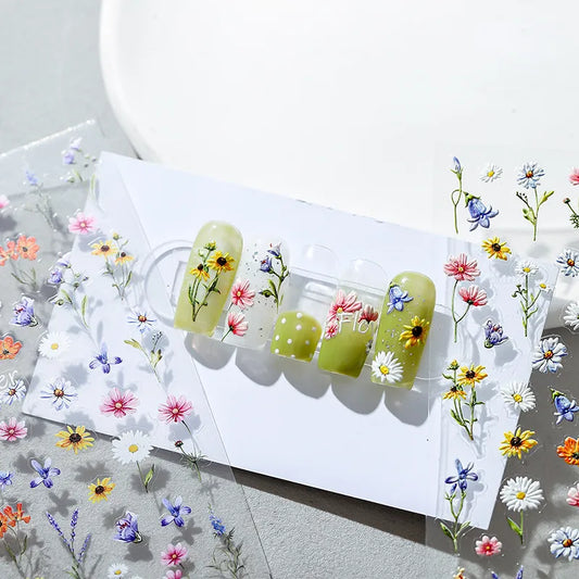 Colorful Flowers Nail Art Stickers Adhesive Daisy Sunflower Floral Sticker Decals TS1474