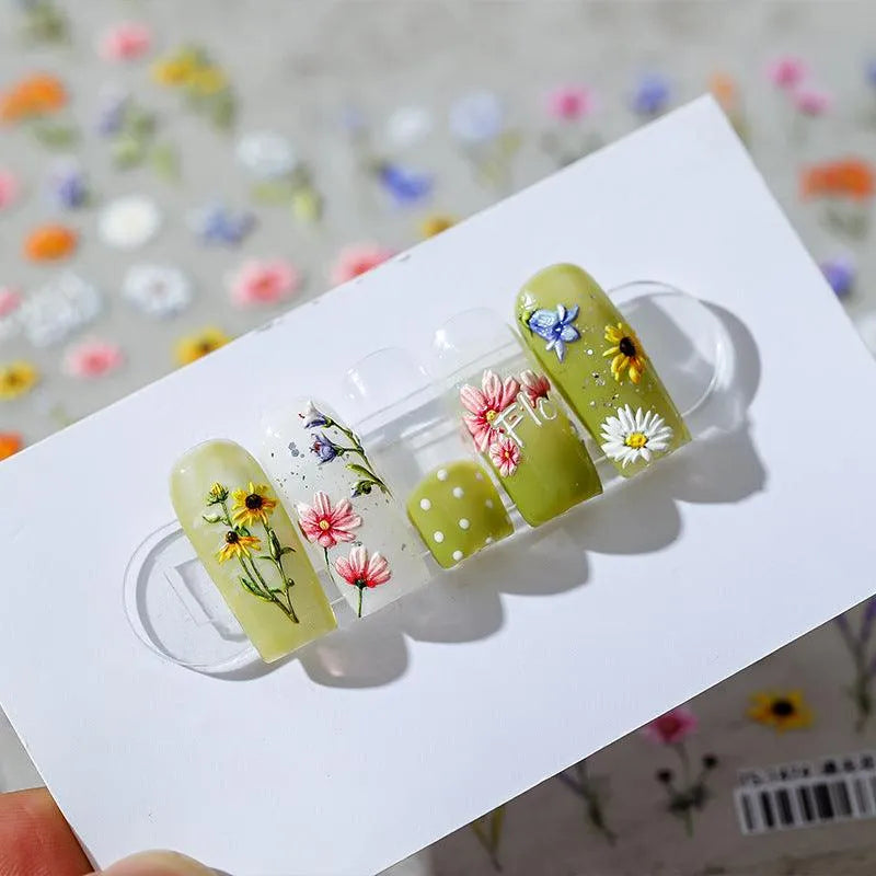 Colorful Flowers Nail Art Stickers Adhesive Daisy Sunflower Floral Sticker Decals TS1474