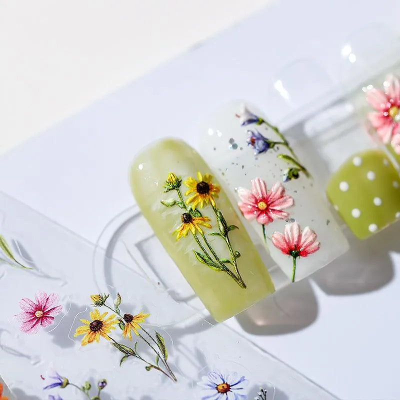 Colorful Flowers Nail Art Stickers Adhesive Daisy Sunflower Floral Sticker Decals TS1474