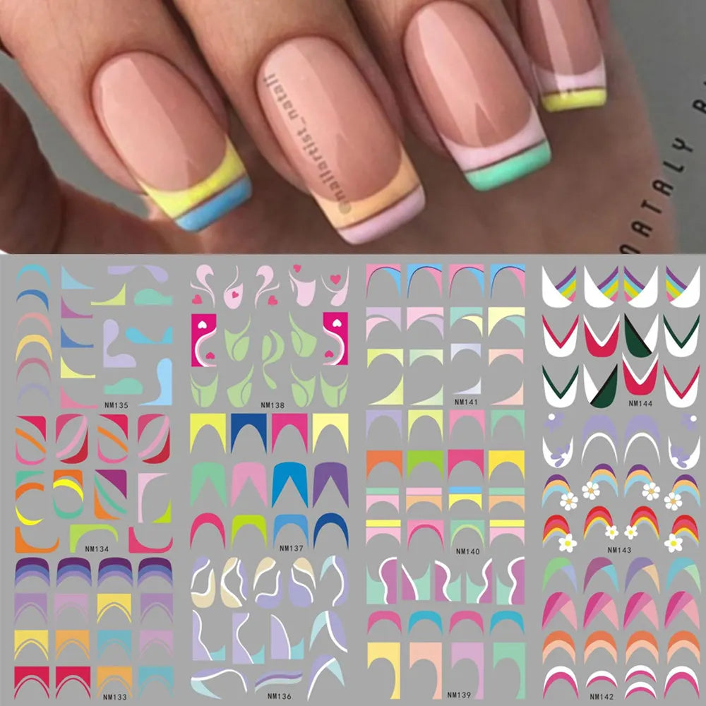 Colorful French Nail Water Decals | Y2K Swirls, Hearts, Abstract Slider Stickers