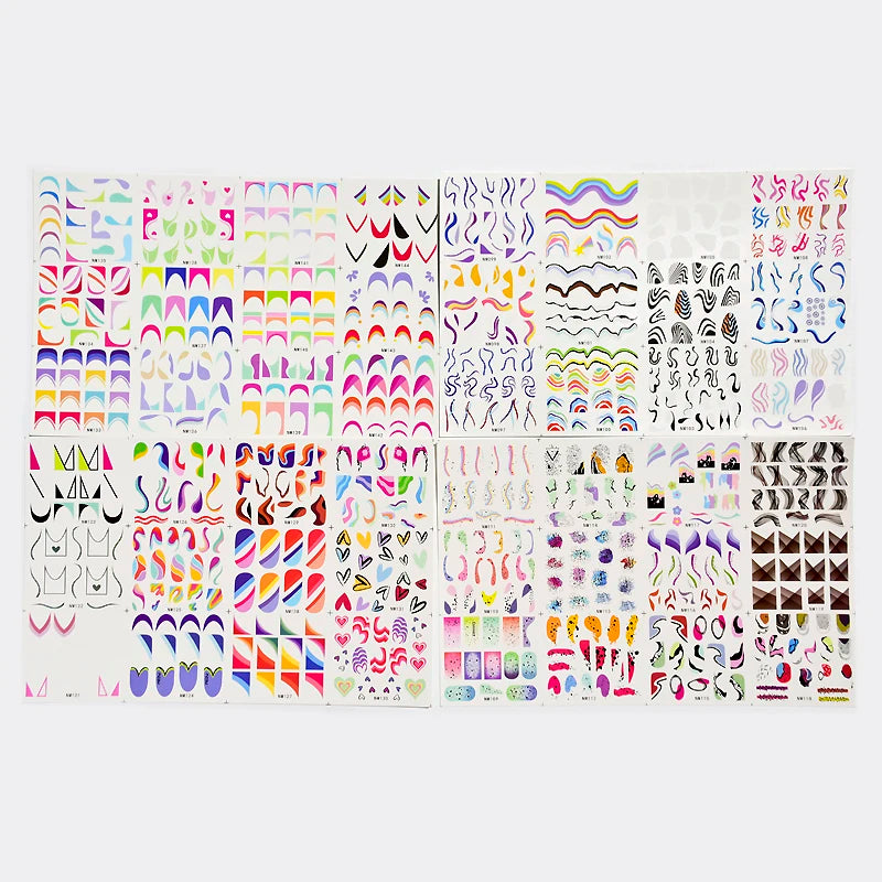 Colorful French Nail Water Decals | Y2K Swirls, Hearts, Abstract Slider Stickers
