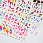 Colorful French Nail Water Decals | Y2K Swirls, Hearts, Abstract Slider Stickers