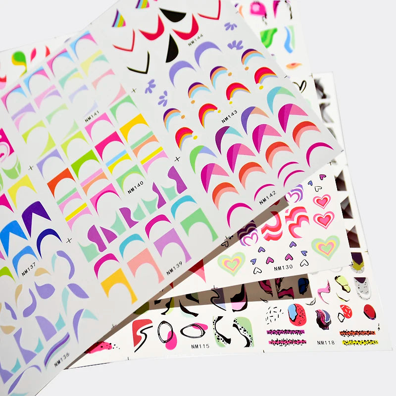 Colorful French Nail Water Decals | Y2K Swirls, Hearts, Abstract Slider Stickers