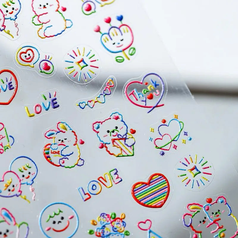 Colorful Graffiti Cartoon Nail Art Stickers Bear Rainbow Adhesive Sticker Decals TS1233