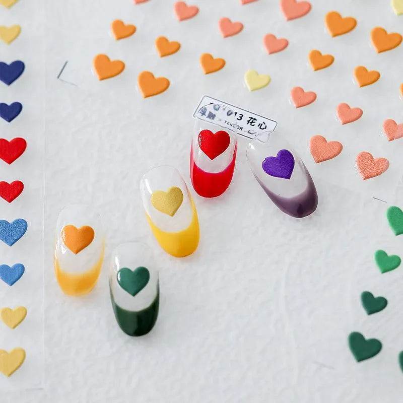 Colorful Hearts Nail Art Stickers Love Heart Shape Adhesive Embossed Sticker Decals TS811