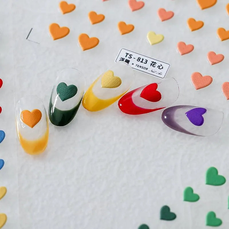 Colorful Hearts Nail Art Stickers Love Heart Shape Adhesive Embossed Sticker Decals TS811