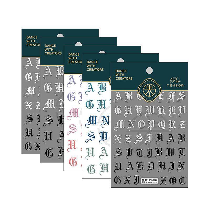 Colorful Initials NailMAD Nail Art Stickers Adhesive Embossed Alphabet Sticker Decals TS681 - Nail MAD
