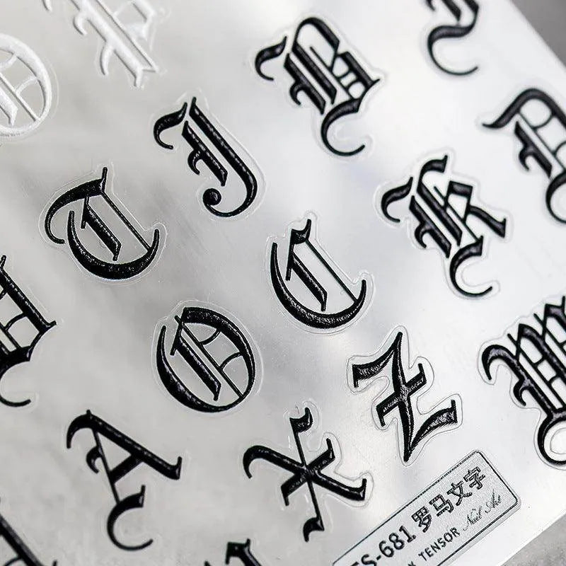 Colorful Initials Nail Art Stickers Adhesive Embossed Alphabet Sticker Decals TS681