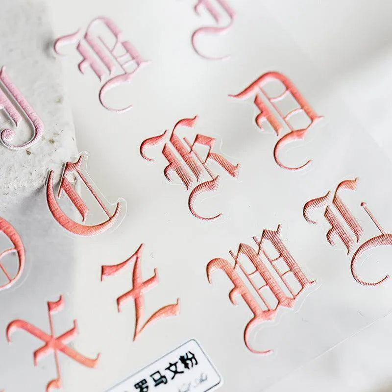 Colorful Initials Nail Art Stickers Adhesive Embossed Alphabet Sticker Decals TS681