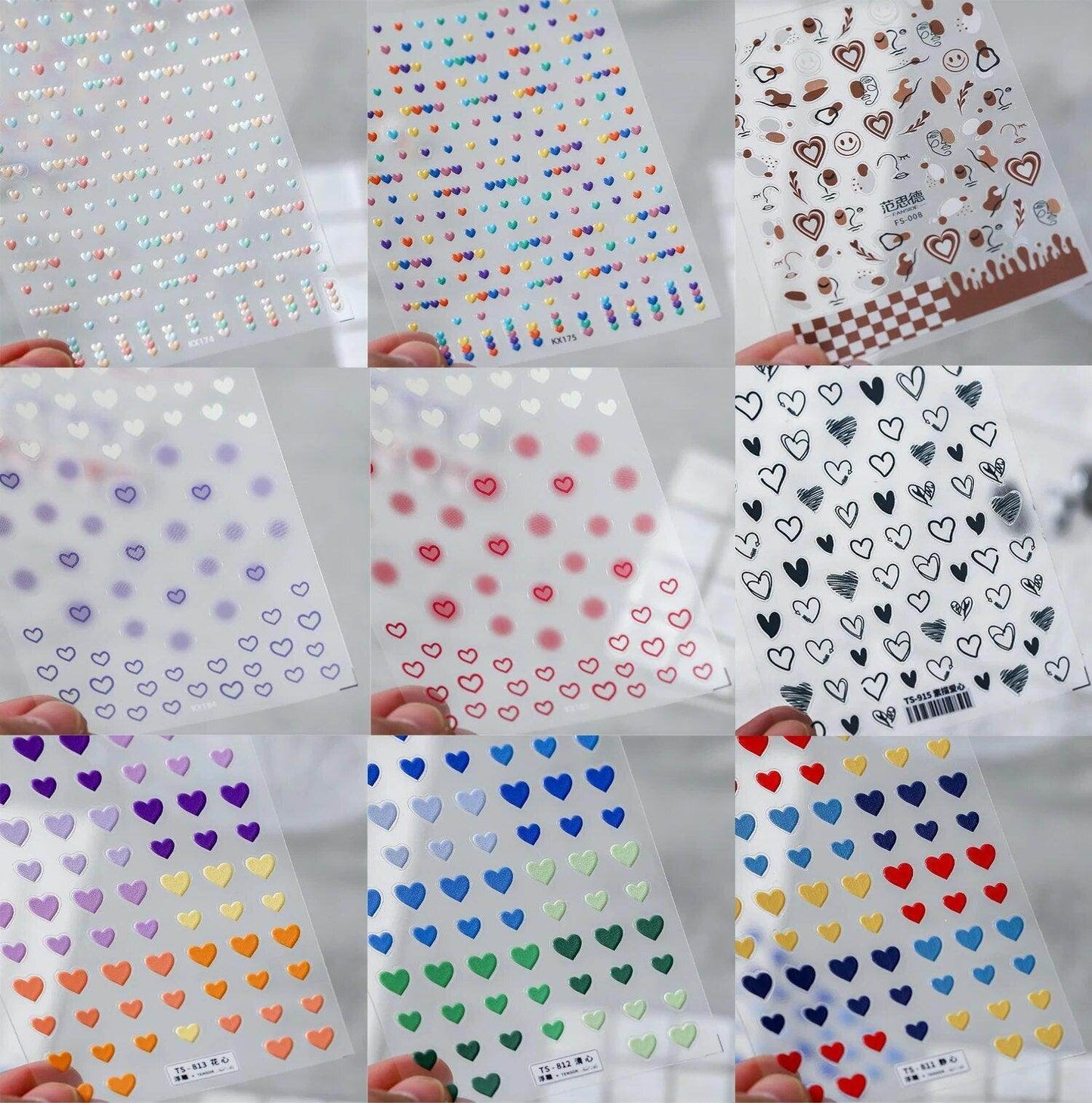 Colorful Love Nail Art Stickers Adhesive Purple Red Heart Sticker Decals TS811 - Nail MAD
