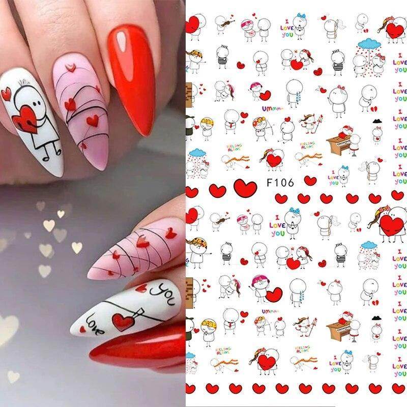 Colorful Love Nail Art Stickers Adhesive Purple Red Heart Sticker Decals TS811 - Nail MAD