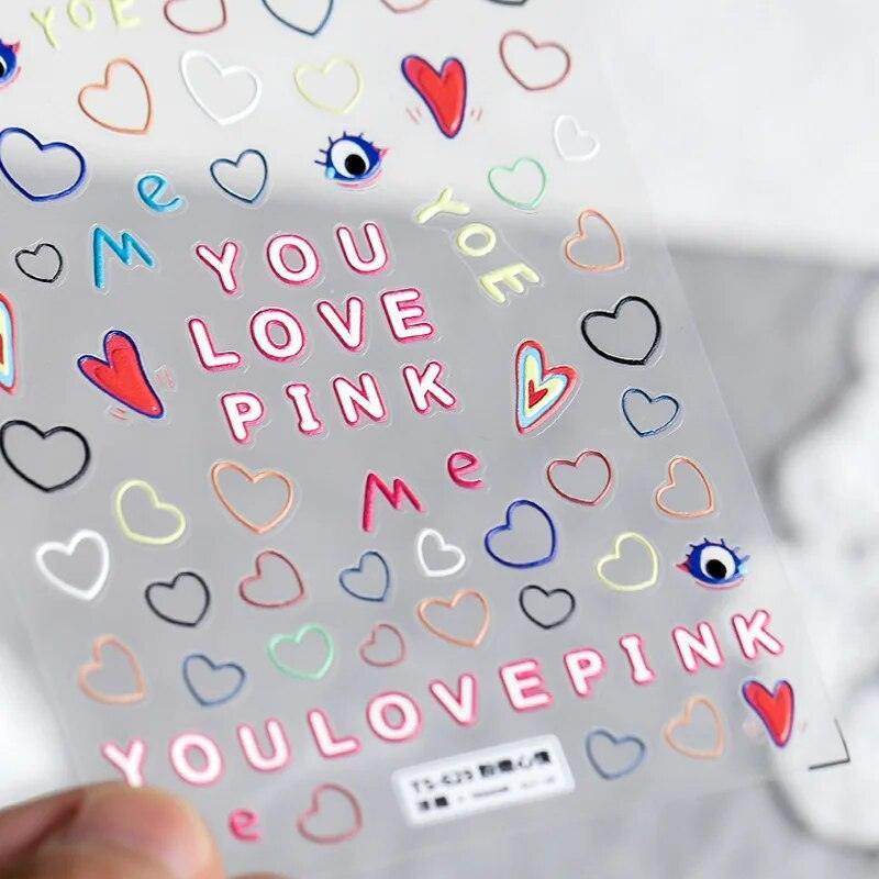 Colorful Love Nail Art Stickers Adhesive Purple Red Heart Sticker Decals TS811 - Nail MAD