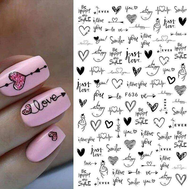 Colorful Love Nail Art Stickers Adhesive Purple Red Heart Sticker Decals TS811 - Nail MAD