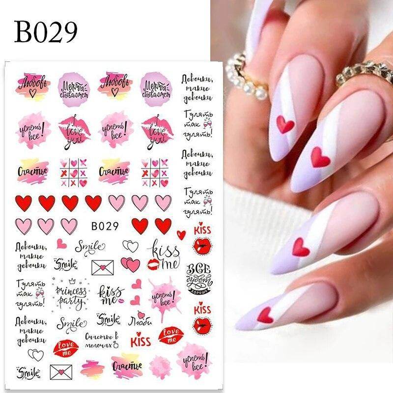 Colorful Love Nail Art Stickers Adhesive Purple Red Heart Sticker Decals TS811 - Nail MAD