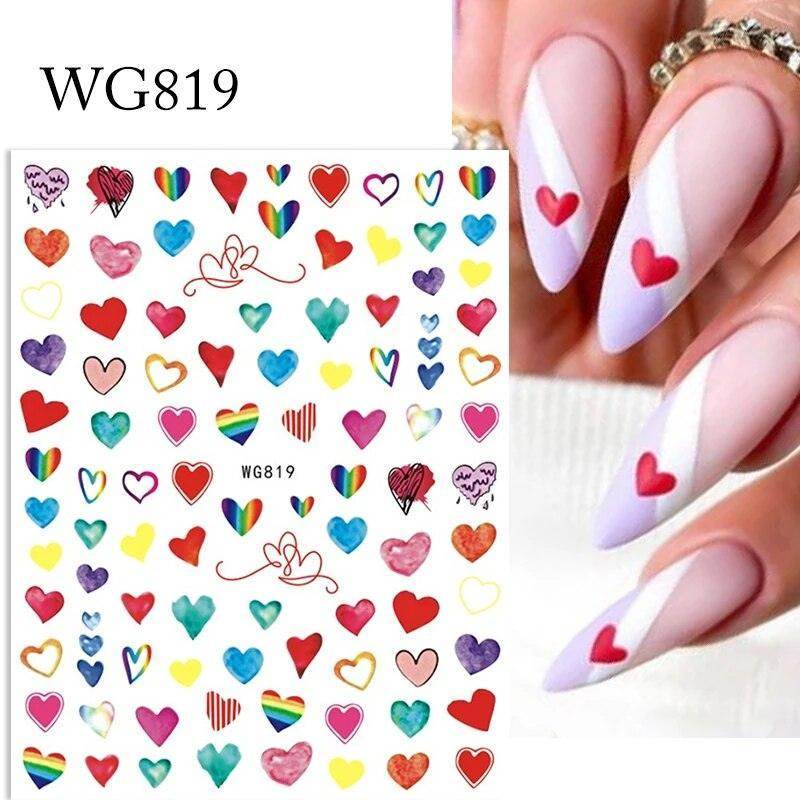 Colorful Love Nail Art Stickers Adhesive Purple Red Heart Sticker Decals TS811 - Nail MAD